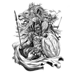 Wzór tatuażu wojownik i lew
